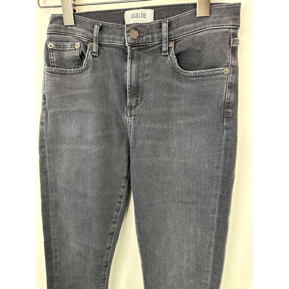 Agolde Sophie Ankle Jeans Raw Frayed Hem Faded Black Distressed Denim Size 26 - Picture 7 of 14